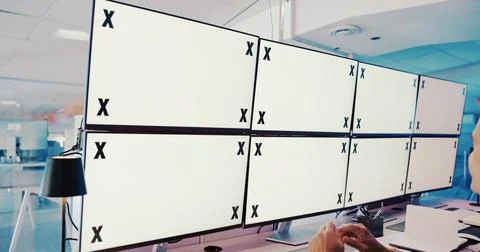 Computer screens, office and man by space for security, safety or cctv footage Stock Photos