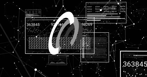 Computer screens show data processing over transparent or black background Stock Footage 330658262