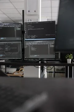 Computer screens showing compiling html code Stock Photos