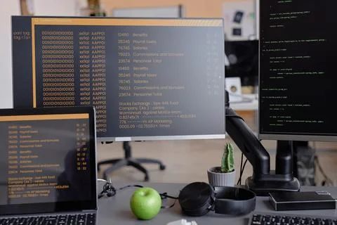 Computer Screens Showing Lines of Code 스톡 사진