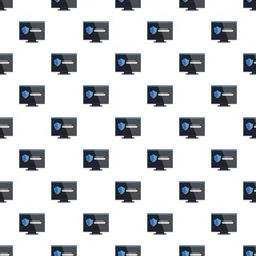 Computer screens showing shield icons in a security pattern 스톡 일러스트