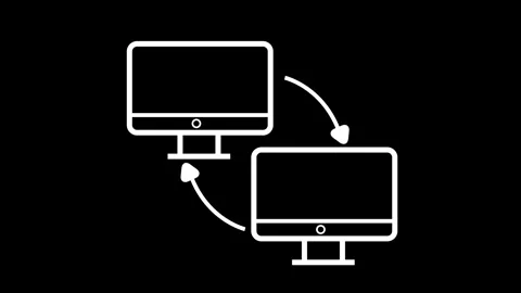 Computer screens transferring data in a clean animated sequence against a b.. 库存影片 342248945