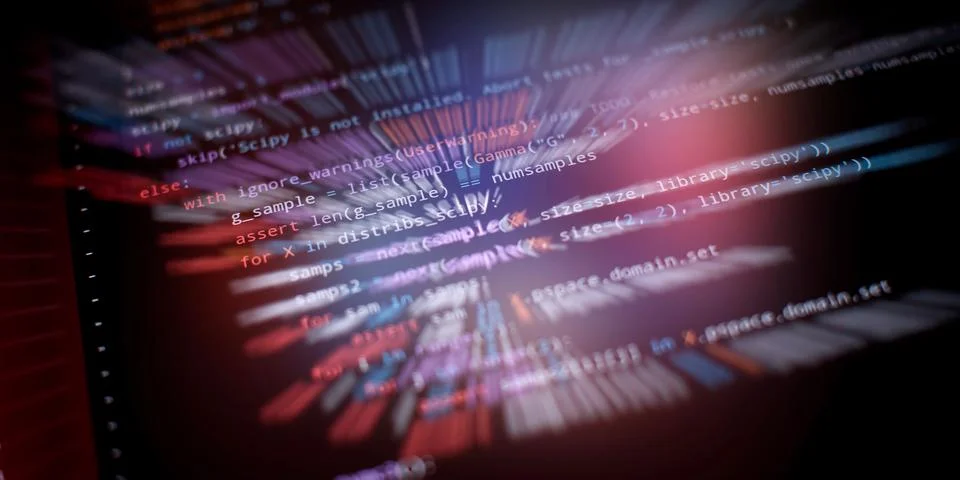 Computer script. Mobile app developer. Programmer developer screen. Foto stock