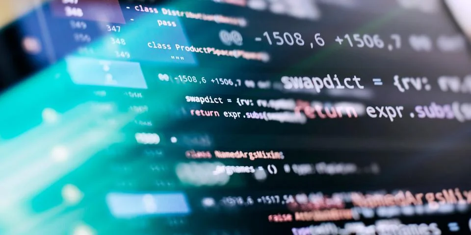 Computer script. Mobile app developer. Programmer developer screen. 스톡 사진