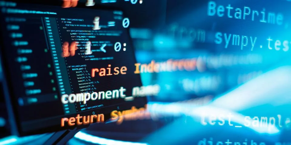 Computer script. Programming code abstract screen of software developer. Stock Photos