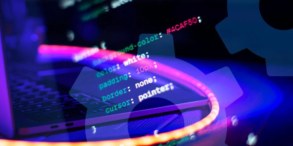 Computer script. Programming code abstract screen of software developer. 스톡 사진