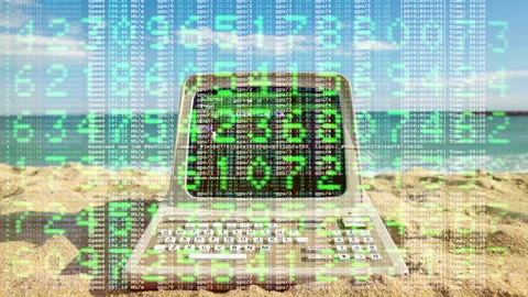 computer by the sea with code and data o... | Stock Video | Pond5