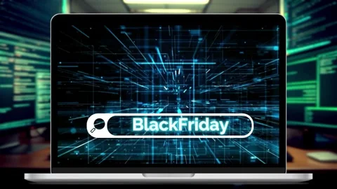 A computer, search engine and online search for offers on Black Friday Vídeo Stock 295581390