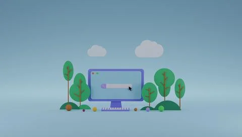 Computer with search engine on screen 3D render illustration Stock Illustration