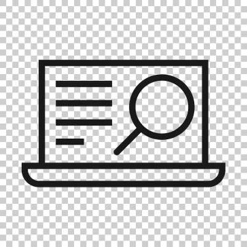 Computer search icon in flat style. Laptop with magnifying glass vector illus Stock Illustration