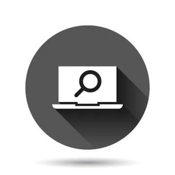 Computer search icon in flat style. Laptop with magnifying glass vector illus Stock Illustration
