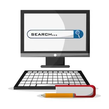 Computer search learning book and pencil Stock Illustration