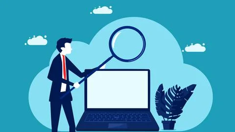 Computer search. web analytics concept and business research Stock Illustration