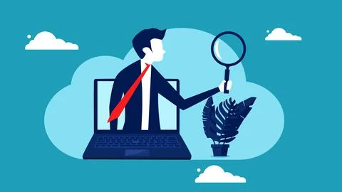 Computer search. web analytics concept and business research. vector 스톡 일러스트
