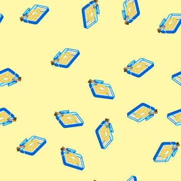 Computer searchmagnifying glass isometric icon seamless pattern Stock Illustration
