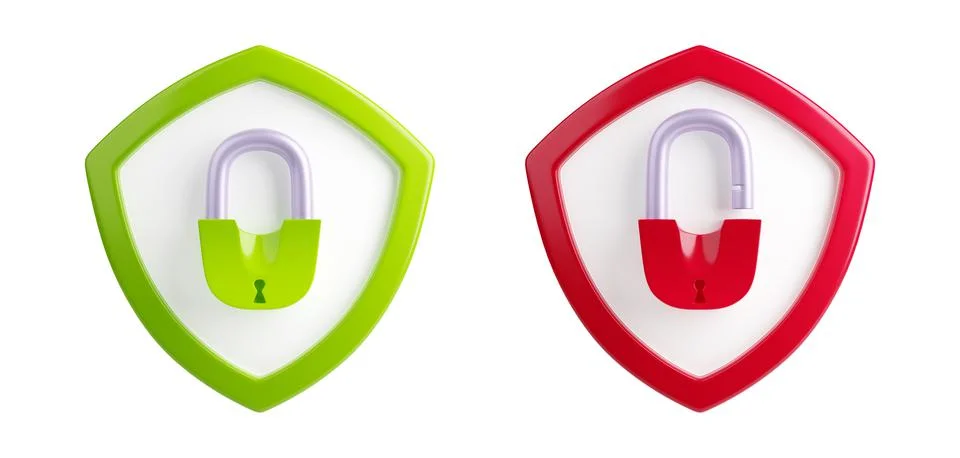 Computer security with 3d shields with padlocks Stock Illustration