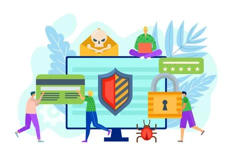 Computer security against virus, data protection technology, vector illustration Stock Illustration