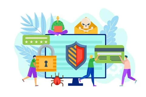 Computer security against virus, data protection technology, vector illustration Stock Illustration