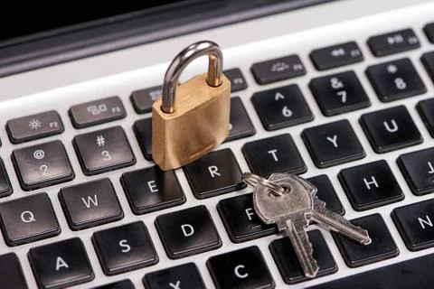 Computer security and data protection concept. Laptop with an locked lock on Stock Photos