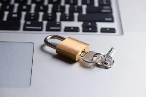 Computer security and data protection concept. Laptop with an locked lock and Foto stock