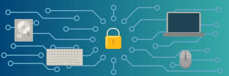Computer security banner horizontal, flat style Stock Illustration
