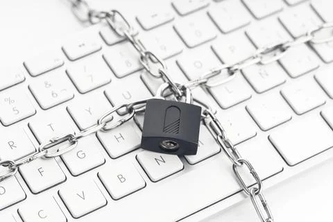 Computer Security concept. Chain and padlock on keyboard. Cyber security concept Stock Illustration