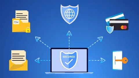 Computer security concept design on a white background. Security for mails, f Stock Illustration