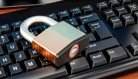 Computer security concept, keyboard with padlock. 3D rendering Stock Illustration