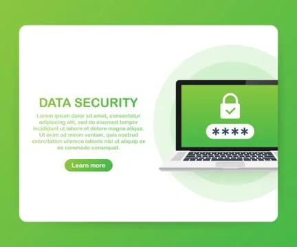 Computer security concept. Laptop with shield and lock on table. Flat vector  스톡 일러스트