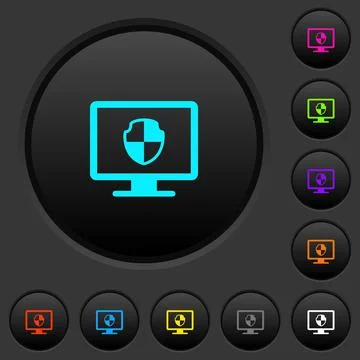 Computer security dark push buttons with color icons Illustrazione stock