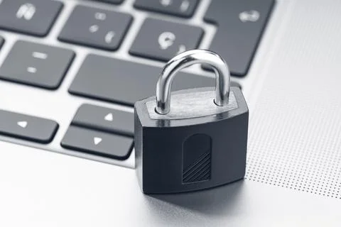 Computer Security, data security protection concept. Closed padlock on modern Stock Photos