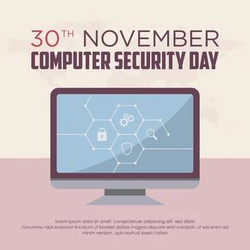 Computer Security Day letter emblem in flat style with monitor graphic Stock Illustration