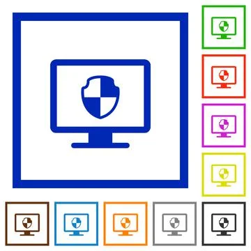 Computer security flat framed icons Stock Illustration