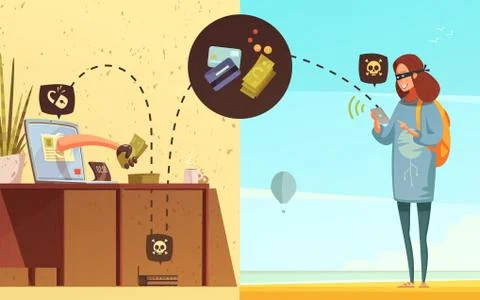 Computer Security Hacker Retro Cartoon Poster Illustrazione stock