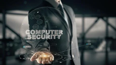Computer Security with hologram businessman concept Illustrazione stock