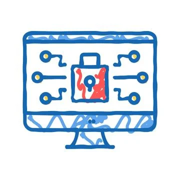 Computer security icon doodle illustration Stock Illustration