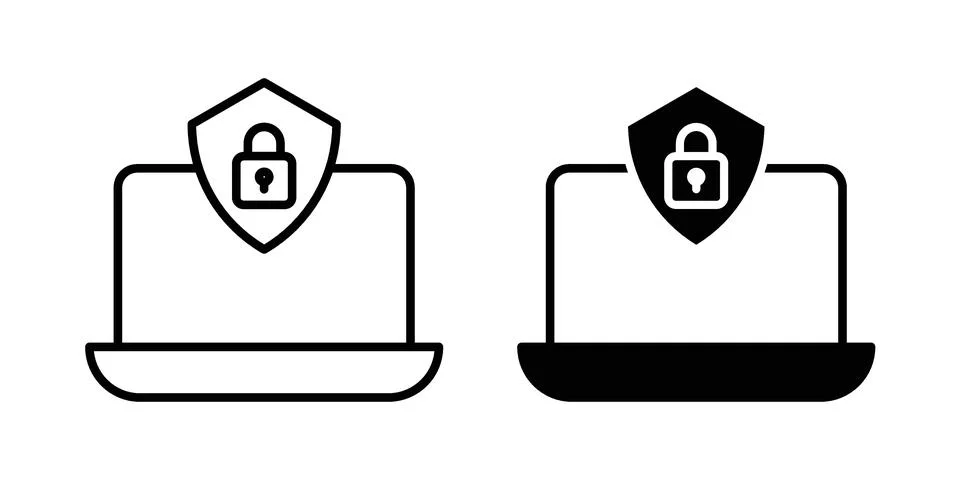 Computer security icon linear versions pack on white background Stock-Illustration