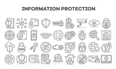 Computer security icon set, outline style Stockillustratie