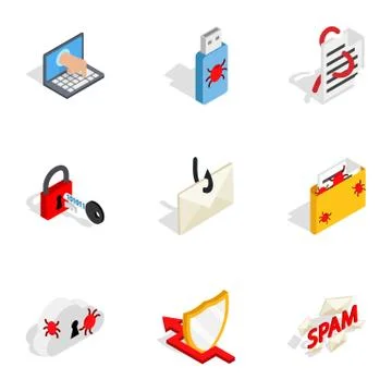 Computer security icons, isometric 3d style Stock Illustration