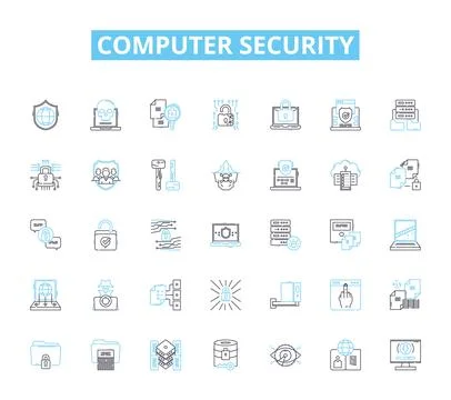 Computer security linear icons set. Firewall, Cryptography, Malware Stock Illustration