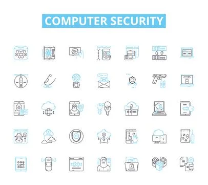 Computer security linear icons set. Firewall, Cryptography, Malware Stock Illustration