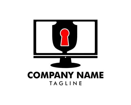 Computer security logo, Key symbol on monitor screen Stock Illustration