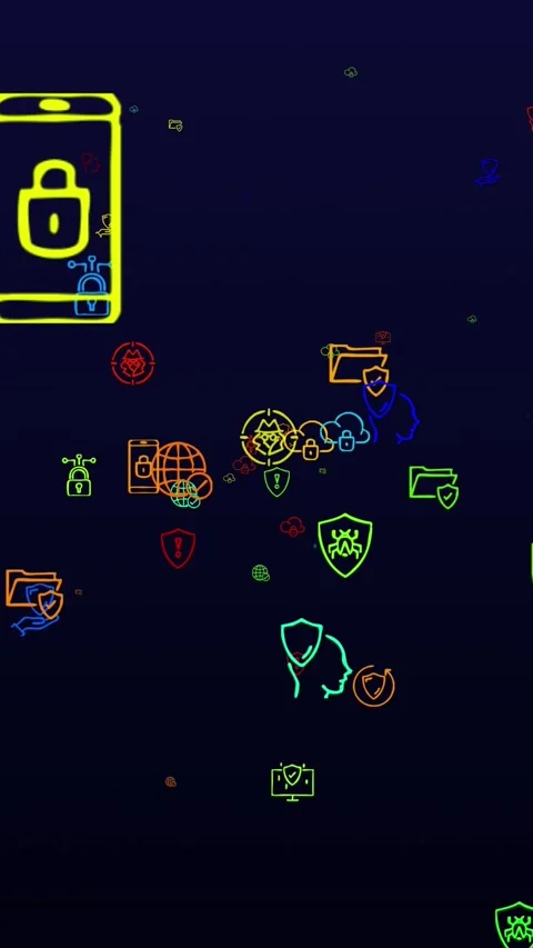 Computer Security. neon icons background. seamless pattern. loop animation. Stock Footage 320775769