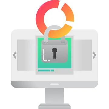 Computer with security padlock flat vector icon Stock Illustration