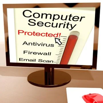 Computer security protected meter shows computer internet safety Stock Illustration