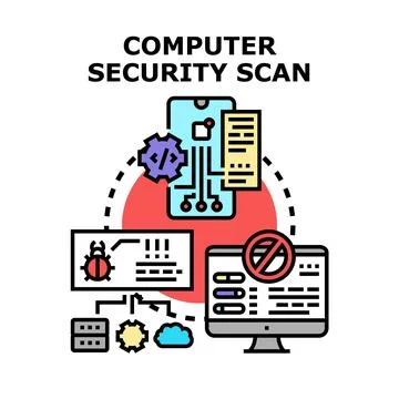 Computer security scan concept protecting digital devices from threats Illustrazione stock
