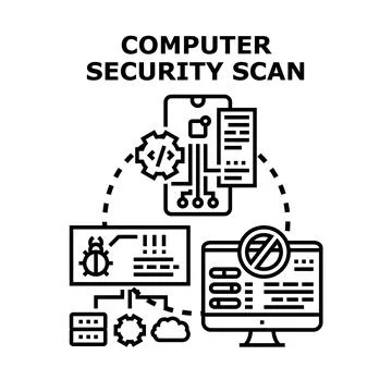 Computer security scan concept protecting digital devices from threats Illustrazione stock
