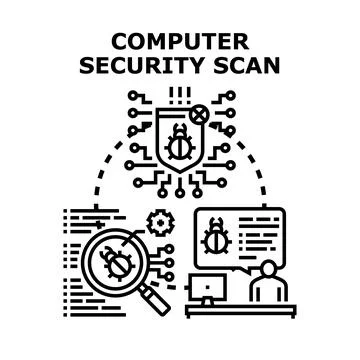 Computer security scan finding digital malware protecting data Illustrazione stock