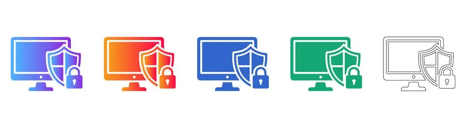 Computer Security Shield and Lock Icon Set Stock Illustration