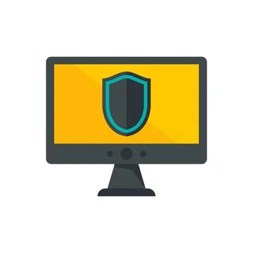 Computer security shield icon flat isolated vector Stock Illustration